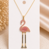 Pink Rhinestone Flamingo Pendant Necklace