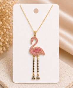 Pink Rhinestone Flamingo Pendant Necklace