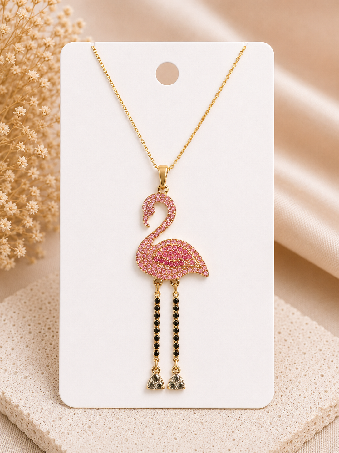 Pink Rhinestone Flamingo Pendant Necklace