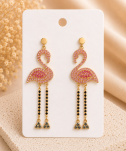 Pink Flamingo Rhinestone Dangle Earrings