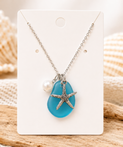 Coastal Starfish & Sea Glass Charm Necklace