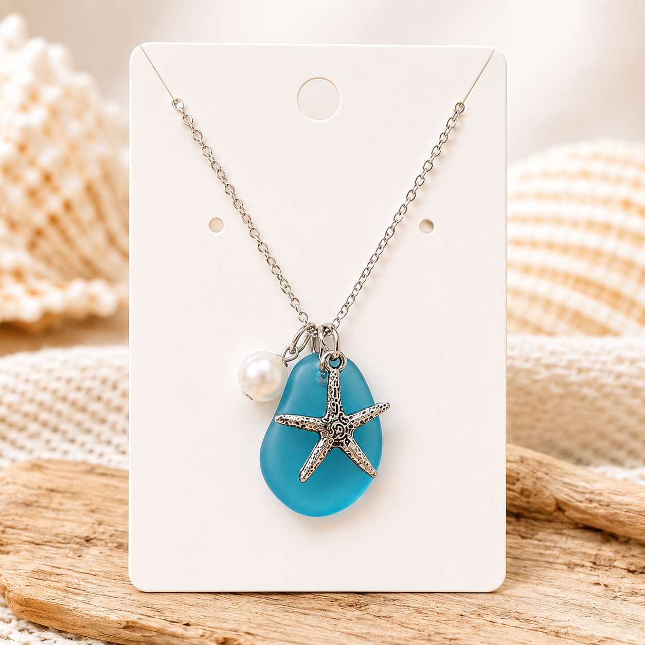 Coastal Starfish & Sea Glass Charm Necklace