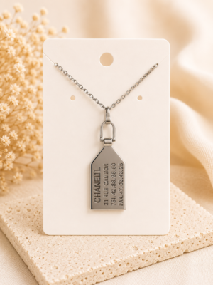 Upcycled Chanel Tag Pendant Necklace
