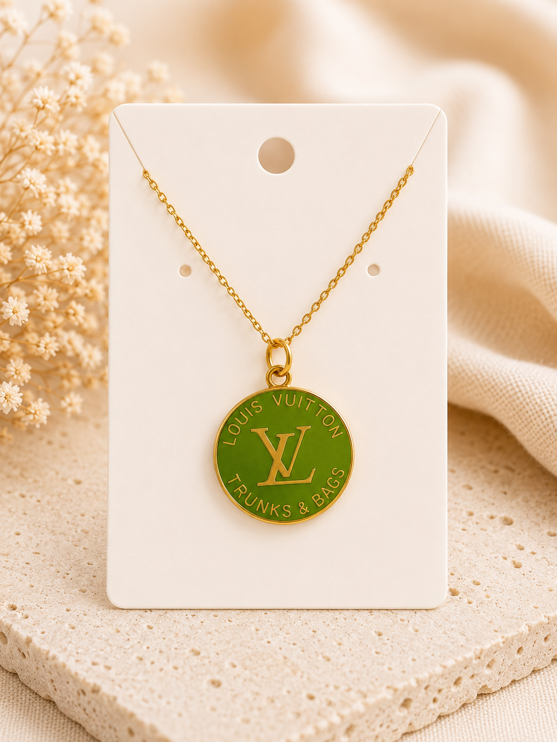 Upcycled Louis Vuitton Green Medallion Necklace